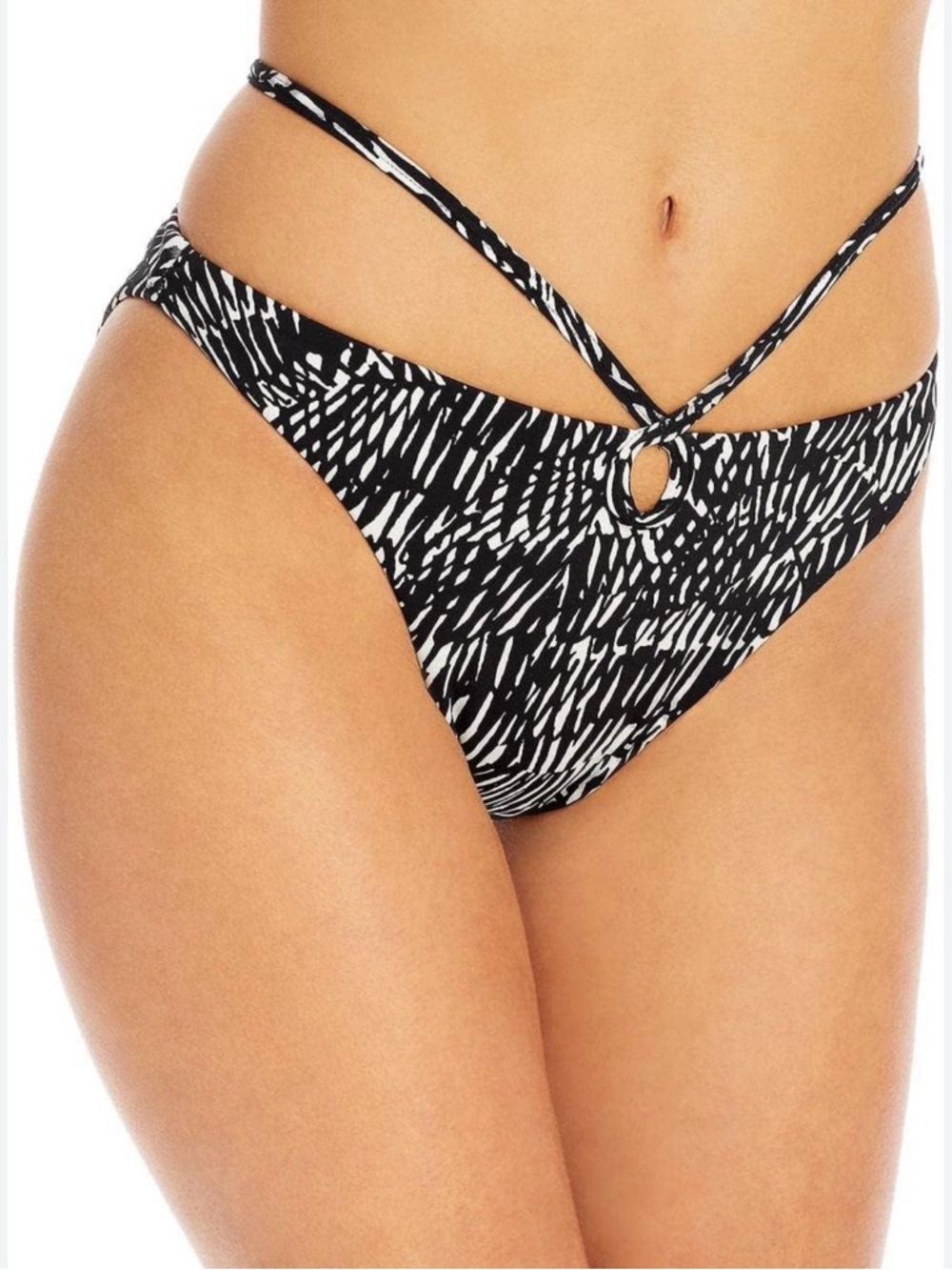 Jonathan Simkhai Alani Printed Bikini Bottom, Black and white Tropical Print NWT